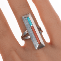 Sz6 Vintage Zuni silver channel inlay ring - £86.49 GBP