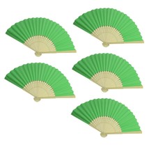 5pcs Green Paper Fans Lot of 5 Five Folding Hand Fan Pocket Purse Wedding Bamboo - £7.09 GBP
