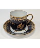 Limoges France Cup &amp; Saucer- Cobalt w/ 22k Gold Accents - £18.50 GBP