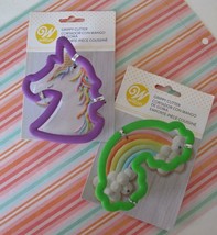 NEW Set/2 Wilton Grippy Cookie Cutters Unicorn &amp; Rainbow Plastic Kid&#39;s Party - £7.90 GBP