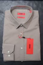 Hugo Boss Men&#39;s Elisha Easy Iron Extra Slim Fit Pastel Brown Dress Shirt 37 14.5 - £56.65 GBP