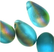 2 Teardrop Beads Czech Glass Teal Mermaid Tears Jewelry Supplies 9mm Aqua - £4.10 GBP