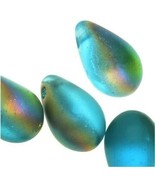 2 Teardrop Beads Czech Glass Teal Mermaid Tears Jewelry Supplies 9mm Aqua - $5.14