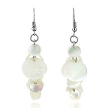 Ocean&#39;s Elegance Round Clusters of White Kabibe Shell Dangle Earrings - £8.03 GBP