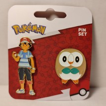 Pokemon Rowlett And Ash Ketchum Enamel Pins Set Official Nintendo Badges - £14.68 GBP