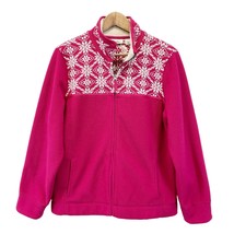 L.L. Bean Womens L Fleece Jacket Snowflakes Bright Fuchsia Pink Cozy Outdoor - £23.05 GBP