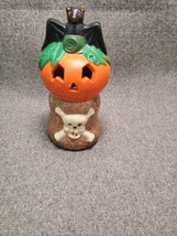 Vintage Ceramic Pumpkin On Skull and Crossbones Tealight 6 1/2” Tall - £6.82 GBP