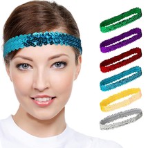 6 Pieces Sequin Headband Elastic Sparkly Headband Adjustable Size Disco Headband - £16.44 GBP