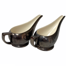 Creamer Pitcher Gravy Long Spout Small Shallow Ceramic Brown Metallic Lo... - $229.98 MXN