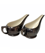 Creamer Pitcher Gravy Long Spout Small Shallow Ceramic Brown Metallic Lo... - $229.98 MXN