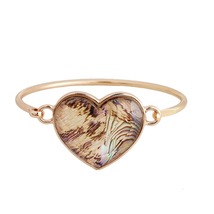 Abalone Shell &amp; Resin 18K Gold-Plated Heart Charm Bangle - £12.05 GBP