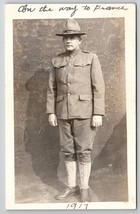 RPPC US Soldier In Uniform HQ Headed To France c1918 Real Photo Postcard Q27 - £12.73 GBP