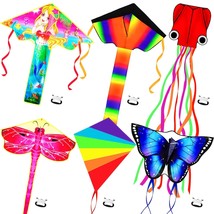 6 Pieces Large Kites For Kids Adults Classic Rainbow Octopus Butterfly Dragonfly - £52.18 GBP