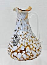 Pilgrim Glass Hand Blown Spatter Amber Mini Pitcher Applied Clear Handle... - $29.21