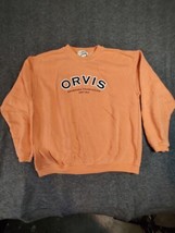 Men&#39;s Orvis Crew Neck Sweatshirt Size L Orange Embroidered Name Logo Long Sleeve - £15.38 GBP