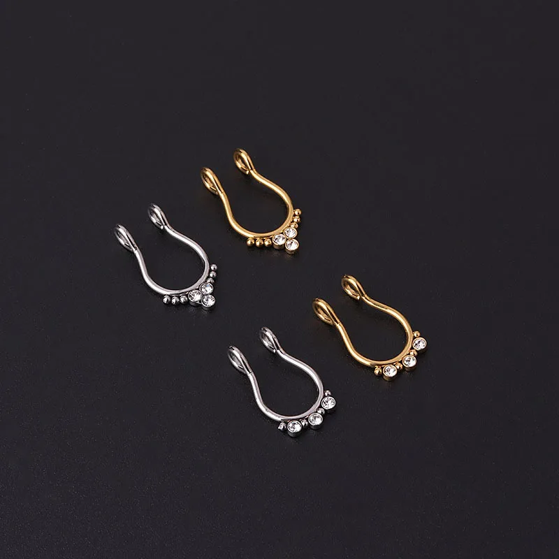 House Home 1Pc 8mm Zircon A Septum Piercing Nose Ring Hoop Nose For Girl Men Fau - £20.04 GBP