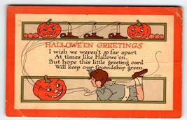 Halloween Postcard Robert H Lord Child Candles JOL Pumpkins Vintage 1916... - $61.78