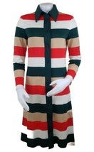 Parkshire Mod Wide Stripe Dress M Vintage Original Red Green Tan Long Sl... - $41.26