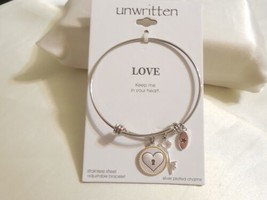 Unwritten &quot;Keep Me in Your Heart&quot; Charm Adjustable Bangle Bracelet B443 $55 - £12.21 GBP