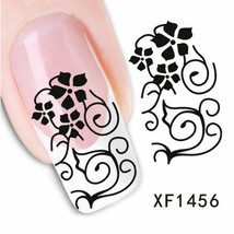 Nail Art Water Transfer Sticker Decal Stickers Pretty Flowers White Black XF1456 - £2.47 GBP