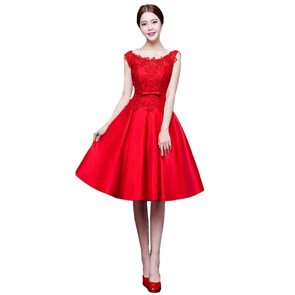 Kivary Sheer Knee Length Lace A Line Short Prom Cocktail Party Dresses Red US 12