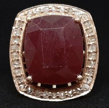 Antique 7.30ctw NaturalOld Rose Cut Diamond &amp; Ruby 14K Rose Gold 925 Rin... - £174.44 GBP