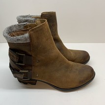 Sorel Womens Brown Leather Grey Wool Ankle Booties US 6.5 - $49.49