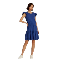 New Lauren Ralph Lauren Blue Cotton Fit And Flare Drawstring Waist Dress Size 16 - £51.12 GBP