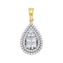 14k Yellow Gold Princess Diamond Cluster Teardrop Fashion Pendant 1.00 Ctw - £964.32 GBP