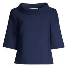 NWT Womens Size XS Trina Turk Navy Blue Kailee Foldover Mock-Neck Blouse Top - £52.47 GBP