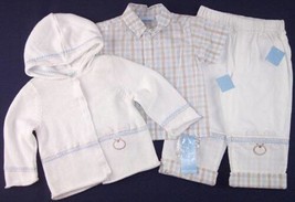 NWT First Impressions Boys 3 Pc White Hoodie Sweater, Shirt &amp; Pants Set, 12M $38 - £13.27 GBP