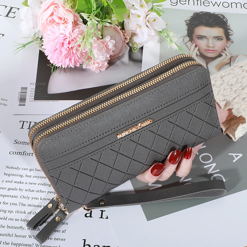 Long Female Purses Double Zipper Pu Leather Women&#39;s Wallet Tel Coin Purse Card H - $62.10