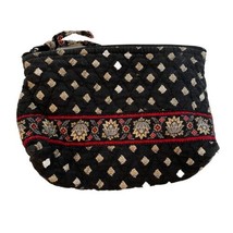 Vera Bradley Classic Black Red Makeup Bag Lined Zippered 9”x7” - £9.06 GBP