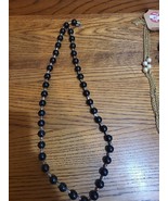 Vintage Alabaster Silver-tone Black Acrylic Necklace 18&quot; - $2.50