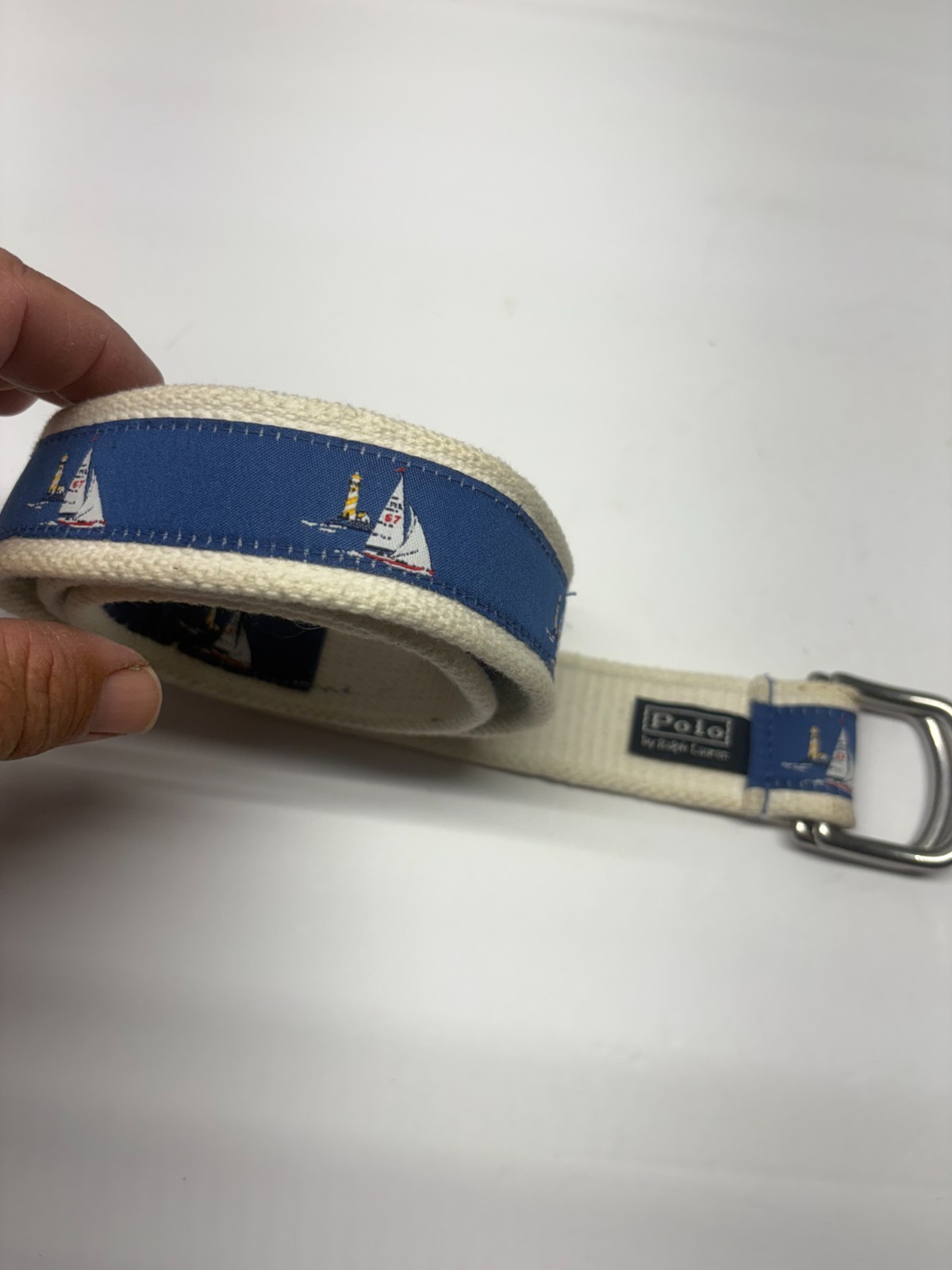 Polo Ralph Lauren Canvas Lighthouse Sailboat Nautical Double Ring Belt Item image 4