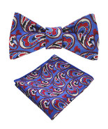 Bowtie with Handkerchief (Self-tie): Paisley - Blue, Red, &amp; White - $14.99