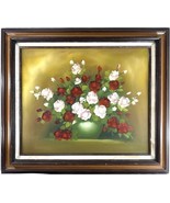 Vintage L. Hatty Original Floral Oil Painting – Roses in Vase – 31x27” F... - $203.78 CAD