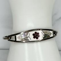 Vintage Mexico Silver Tone Abalone Butterfly Flower Inlay Hinge Bangle B... - $24.74