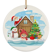 Cute Pomeranian Dog And Santa Ornament Christmas Gift Pine Tree Happy Home Decor - £11.82 GBP