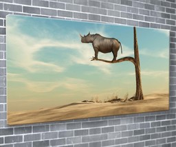 Rhino In The Desert Canvas Print Animal Wall Art 55x24 Inch Ready To Hang  - £70.47 GBP