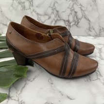 Pikolinos Shootie Bootie Heels Size 40 Brown Leather Strap Trim Stacked - $45.53