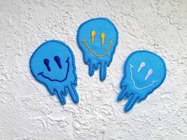 Embroidered Iron on Patch. Melting Blue Smiley Face Patch. Preppy Patch. - $5.90+