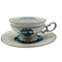 Vintage Souvenier Tea Cup &amp; Saucer Sault Ste. Marie Michigan Locks Falls Boats - £11.19 GBP