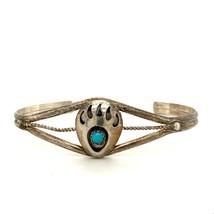 Vintage Sterling Silver Southwest Turquoise Stone Bear Paw Cuff Bracelet... - $54.45