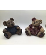 2 Teddy Bear Figurine Brown Vintage Handmade Ceramic 8.5” DRS 1999 - $39.59