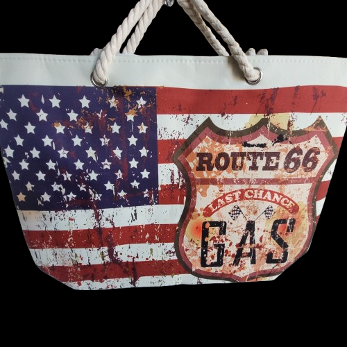 Route 66 Large Shopper Beach Gym Tote  Bag Handbag Big Purse  Rope Trave... - $14.35