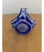 Vintage Cobalt Blue Cut-to-Crystal Olenka Tarnow Basket 4&quot;x 3.75&quot; Made I... - $47.45 CAD