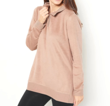AnyBody Fleeced Back French Terry Buttons Pullover - ALMOND, MEDIUM - £20.77 GBP