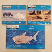 Creatology Lot Of 3 Wooden Puzzles Shark | Rhino | Kangaroo - New - £7.02 GBP