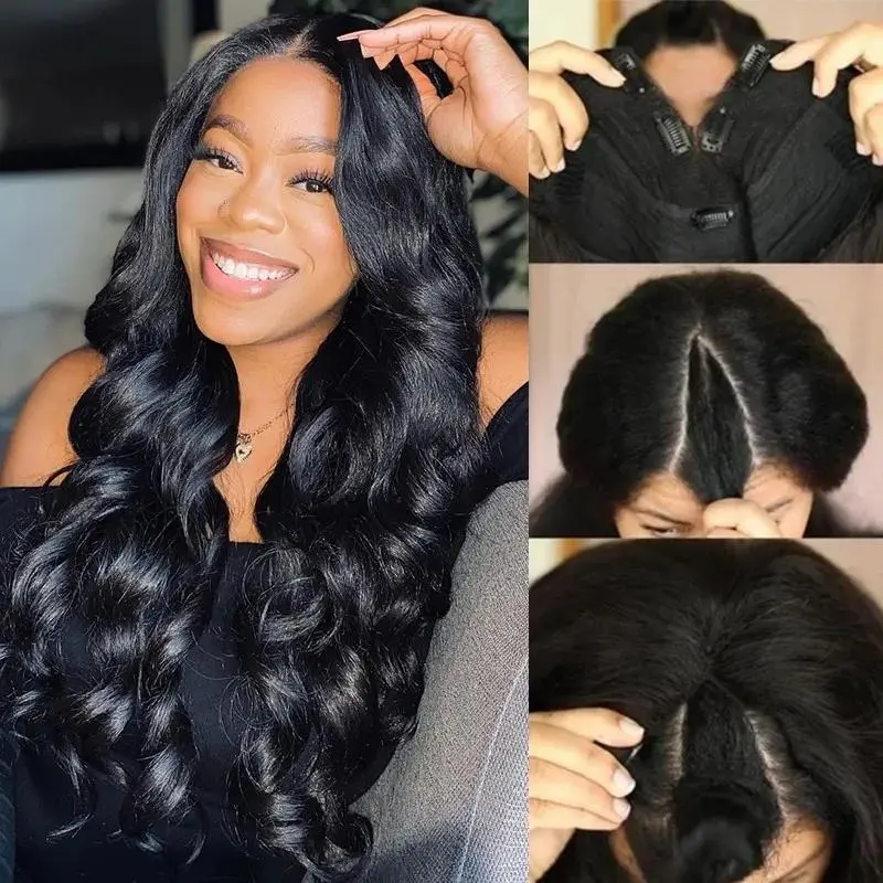 Cheap V Part Wig Human Hair Body Wave Upgrade V Part Wig No Leave Out Glueless - £66.38 GBP+